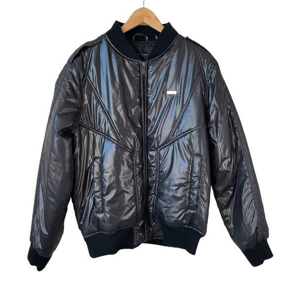 VTG Y2K 90s SEAN JOHN Bomber Flight Full Zip Jacket Black Large Hip Hop Urban - Picture 1 of 12